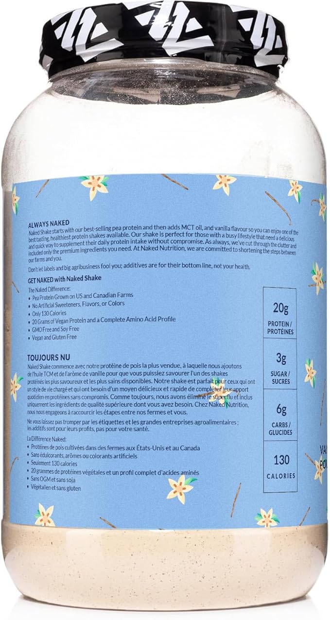 NAKED Shake - Vanilla Protein Powder - Plant Based Protein Shake with Mct Oil, NSF Certified, Gluten-Free, Soy-Free, No Gmos Or Artificial Sweeteners - 30 Servings
