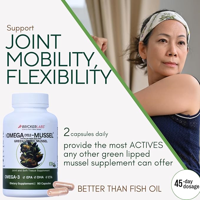 Bricker Labs Omega Cyclo - Mussel Joint Health Supplement, Premium New Zealand Green Lipped Mussel, Full Spectrum Omega Joint Supplements for Joint Health and Comfort, 90 Capsules