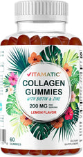 Vitamatic Hydrolyzed Collagen Gummies with Vitamin C, Zinc and Biotin, 200 mg - Healthy Skin Support - 60 Gummies