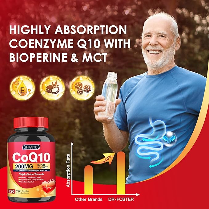 CoQ10 200mg with PQQ & Shilajit - High Absorption with Bioperine Coenzyme Q10 Supplements - Powerful Antioxidant for Heart & Brain Health and Energy-Production - 120 Veggie Capsules