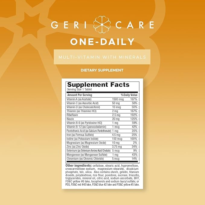 GeriCare One-Daily Multivitamins with Minerals (100 Tablets) High-Potency Multi-Vitamin & Multimineral Dietary Supplement for Immunity, Energy | Complete Daily Nutritional Support (2 Pack)