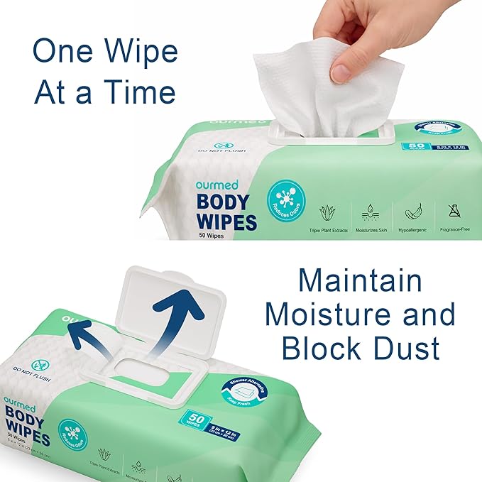 Extra Large Body Wipes No-Rinse Bathing, 9"x12" Shower Wipes, Moisture and Hypoallergenic, Home Essentials for Adults and Elderly Care, 100 Count (2 Packs)