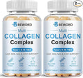 BEWORD Multi Collagen Softgels for Women & Men, 120 Capsules - Type I,II,III,V,X Hydrolyzed Collagen w/Vitamin C & Hyaluronic Acid - Supports Skin, Hair, Nails, Joints - Grass-Fed, Non-GMO, 2 Pack