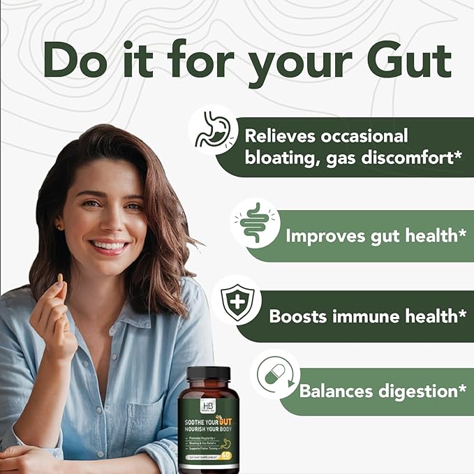 Rigma Herbal BEE Gut Health - Gas and Bloating Relief, Constipation, Leaky Gut Repair - Gut Cleanse & Restore Digestion - Promote Regularity, Colon Cleanser, 60 Capsules