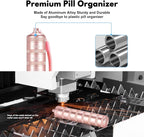 Portable Metal Pill Medicine Organizer - Waterproof Pill Case Compact Travel Pill Box Weekly Aluminum Alloy Container, 7 Day Daily Pill Organizer Holder for Small Pills, Pink S