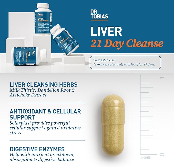 Dr. Tobias Liver 21 Day Cleanse - Herbal Liver Detox Cleanse with Milk Thistle Dandelion Root & Artichoke Extract | Supports Liver Health & Digestion (63 Vegetarian Capsules (126 Count (Pack of 2))