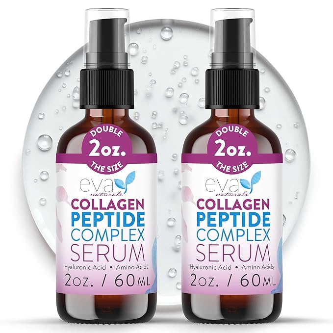 Eva Naturals Multi Peptide Face Serum – Anti Aging Collagen Peptides for Plump & Firm Skin Elasticity, Wrinkle & Fine Line Renewal, Fragrance Free Firming Facial Skincare - 2 oz 2 Pack