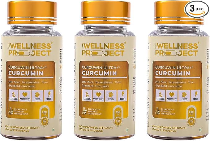 The Wellness Project Turmeric Curcumin with Curcuwin Ultra+ 250mg | Supports Joint, Muscle & Lung Health | for Mobility & Recovery | for Women & Men | 60 Tablets – 2 Month Supply (Pack of 3)