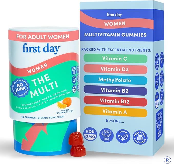 FIRST DAY Multivitamin for Women - Daily Womens Multivitamin Gummies - Vitamin A C D E B12, Magnesium, Zinc, Biotin – Vegan, Gluten Free Womens Vitamins - Hair Growth, Skin, Energy – 30 Day Supply