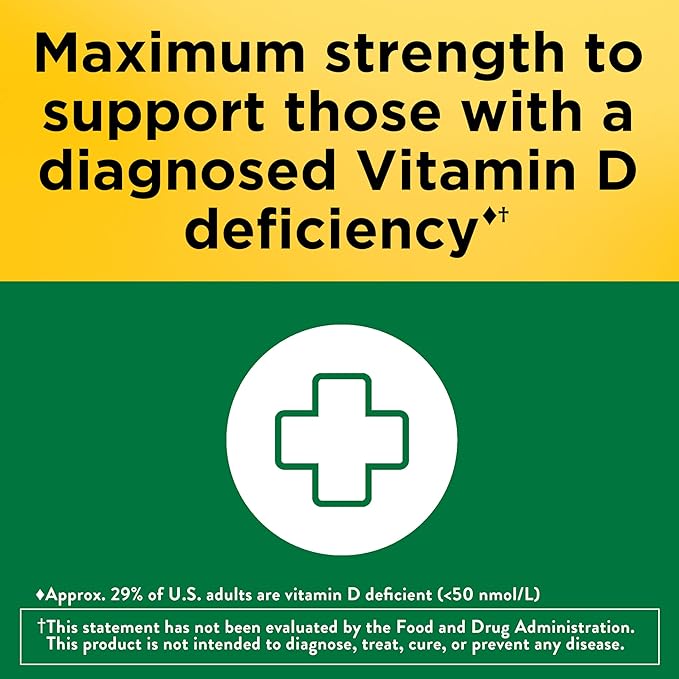 Nature Made Vitamin D3 10000 IU (250 mcg) Maximum Strength, Vitamin D Supplement for Bone and Immune Health Support, 60 Softgels, 60 Day Supply