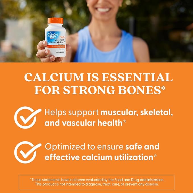 Doctor's Best Calcium Complex Supplement for Women & Men - Bone Strength & Health Support Caps, Vitamin C, D3, K2, MCH-Cal, Magnesium, & Potassium Citrate Complex, Non-GMO - 180 Capsules