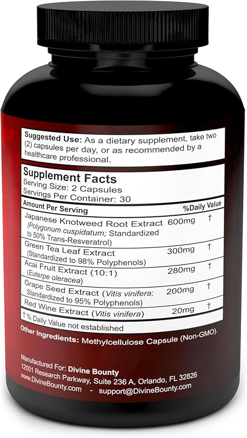Resveratrol Supplement - 1400mg Extra Strength Formula with Grape Seed Extract and Green Tea Extract - 60 Veggie Capsules