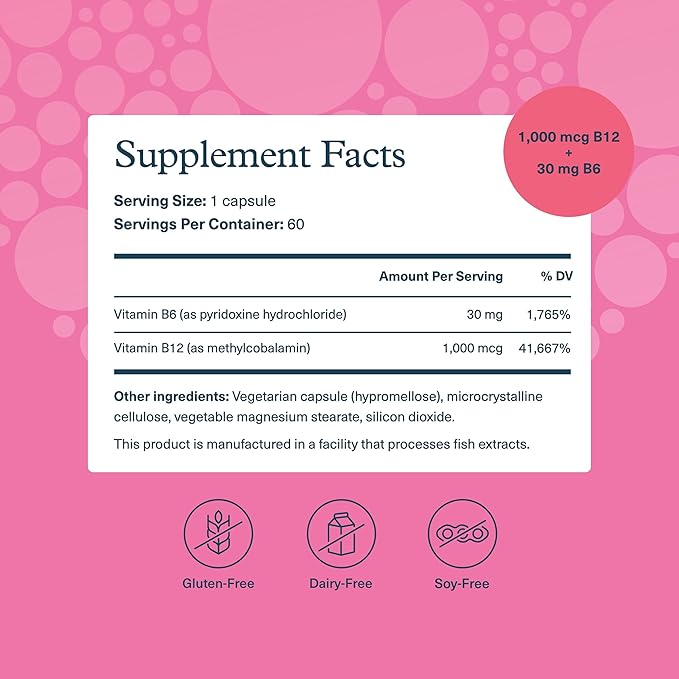 Youtheory B12B6 - Vitamin B12 & B6 - Supports Mood, Nervous System & Metabolism* - Aids Memory & Stress Management* - No Dairy, Soy or Gluten - 60 Capsules (60 Servings)*