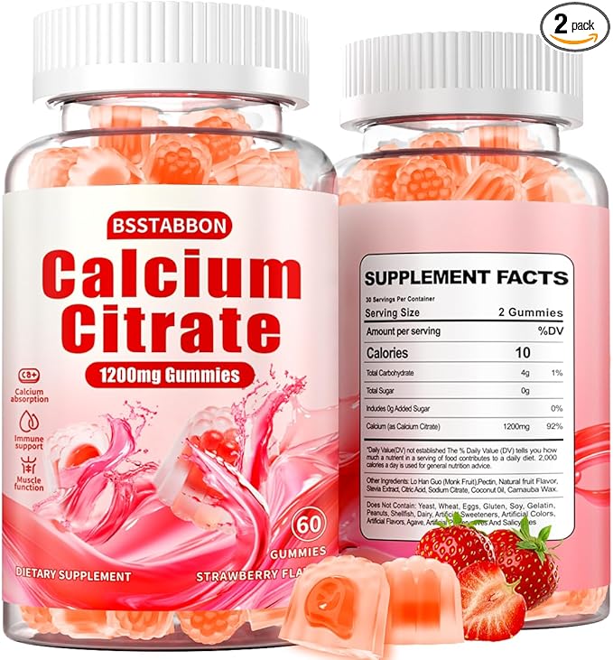 Calcium Citrate Supplement Gummies for Adult: Women & Men Sugar Free 1200 mg Calcium Chewable Gummy - Organic Natural High Absorption Vegan Supplements for Energy Immune Support (120Count