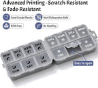 Foldable & Portable Weekly Pill Organizer 2 Times a Day with Clear Printed Labels - 7 Day AM PM Medicine Box, Week Daily Travel Pill Meds Case Holder for Medications, Vitamin, Supplement - Grey