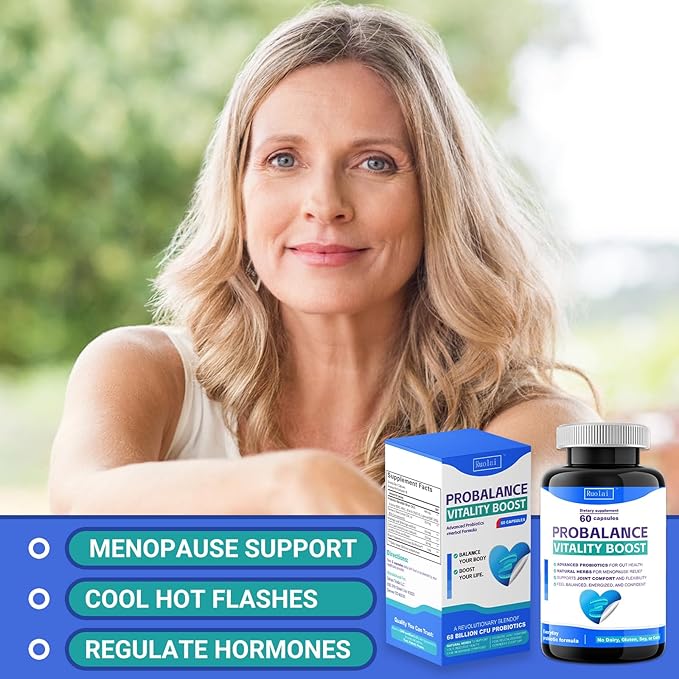 Ruolai ProBalance Probiotics for Women 68B CFU – Menopause, Bloat & Belly Support – Turmeric & Moringa – Digestive & Joint Health – 60 Capsules