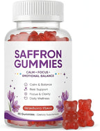 Saffron Gummies, Mood & Calm Support withPassion Flower, St. John's Wort, GABA & Vitamin D2,Emotional Balance & Focus Formula, Strawberry Flavor, 90Gummies