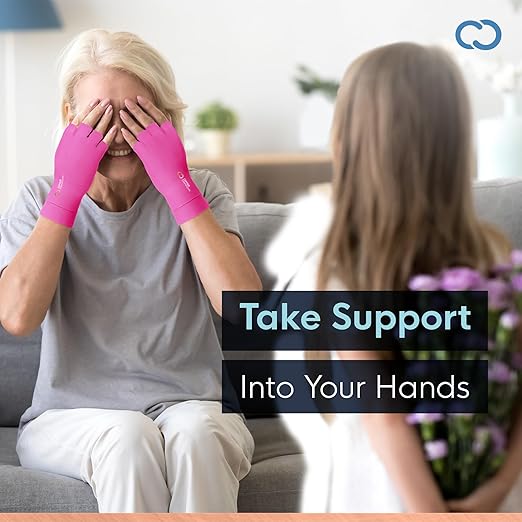 Copper Compression Arthritis Gloves | Fingerless Arthritis Carpal Tunnel Pain Relief for Men & Women | Hand Support Wrist Brace for Neuropathy, Rheumatoid, Tendonitis, Swelling, Crocheting, Typing Pink M