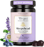 Winged Wellness Sleepyhead Natural Sleep Gummies for Women - Prime Sleep Support Aid for Adults with 3mg Melatonin, L-Theanine, 5-HTP - Blueberry Lavender Flavored - 30 Servings