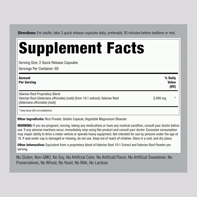 Piping Rock Valerian Root Capsules | 120 Count | Extract Supplement | Herbal Blend | Non-GMO, Gluten Free