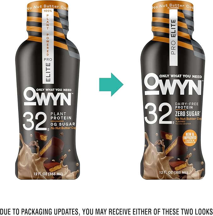 OWYN Only What You Need Pro Elite No Nut Buttercup Flavored Protein Shake, 32g Protein, 0g Sugar, High Protein, Dairy Free, Gluten Free, Plant Based Protein Drink, 12 Count