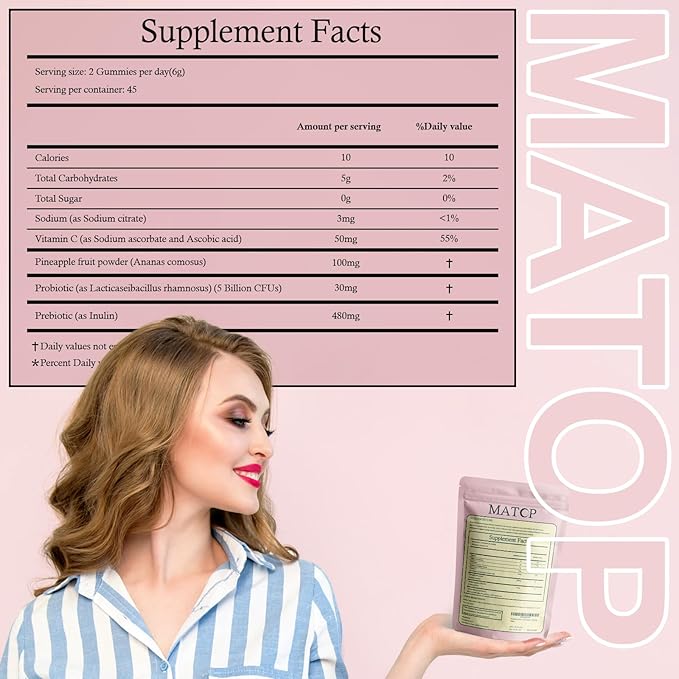 MATOP Probiotic Prebiotic pH Balance Gummies - Vaginal Health Gummies for Women Pro + Prebiotic with Pineapple Flavor, Vegan, Sugar-Free – 90 Gummies (45 Servings)