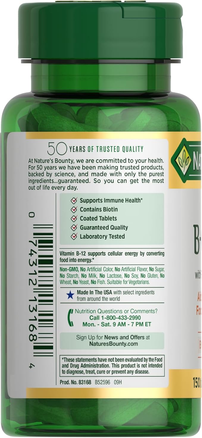 Nature's Bounty Super B Complex Vitamins with Vitamin C & Folic Acid,Vitamins for Immune & Cellular Energy Support,150 Tablets,(Pack of 3)