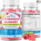 L-Theanine Gummies with L-Theanine 400 mg, Ashwagandha, GABA, 5-HTP, Magnesium Glycinate for Calm, ZZZ & Relaxation Support - Vegan, Raspberry Flavor, 60 Count