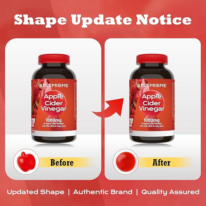 Apple Cider Vinegar Gummies, 120 Count (2 Months), Max Strength 1000mg with B Vitamins & Antioxidants Supports Digestion, Metabolism & Immune Health Vitamin B12, B6, Vegan, Non-GMO