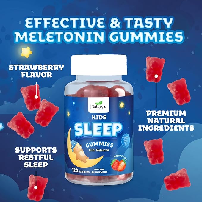 Nature's Choice Kids Sleep Gummies - 2mg Melatonin Per Serving - Children's Sleep Gummy, Non-Habit Forming, Works with Natural Sleep Cycle, Calm & Drug-Free, Tasty Natural Berry Flavor, 120 Gummies
