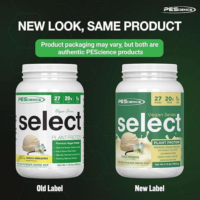 PEScience Select Vegan Protein Powder, Plant Based Protein Powder, Amazing Taste, Smooth Texture, Pea and Brown Rice Blend, Dairy Free, Lactose Free, Gluten Free - Vanilla Indulgence, 27 Servings