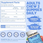 2 Pack L-Lysine 1000mg Gummies, Chewable Lysine Supplement for Adults, Immune Support, Collagen Formation Support, Vegan, Gluten Free - 120 Counts