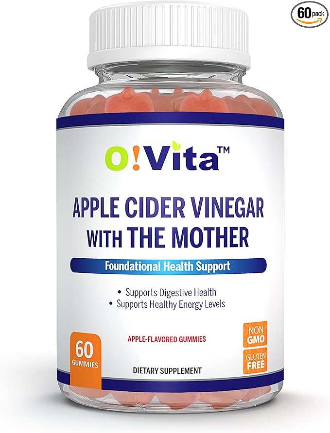Apple Cider Vinegar Gummies with The Mother, Gluten Free, Vegan, Made with Pomagranate, Beet Root, and Vitamin B12 for Energy - 60 Non-GMO Apple Flavored Gummies, up to 2-Month Supply