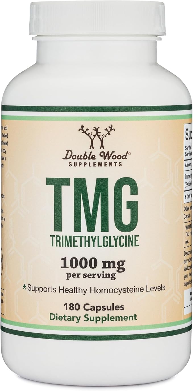 TMG Trimethylglycine Supplement - 99%+ Tested Purity - 1,000mg Per Serving, 180 Capsules (TMG Supplements for Homocysteine Control) Genuine TMG with Fishy Smell, Gluten Free, Non-GMO