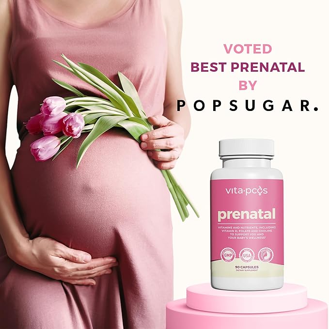 VITA-PCOS Prenatal Vitamins for Women – Multivitamins with Folic Acid, Iron, Choline & More – Essential Nutrients for Preconception, Pregnancy, and Baby’s Development – 90 Capsules, 1 Month Supply