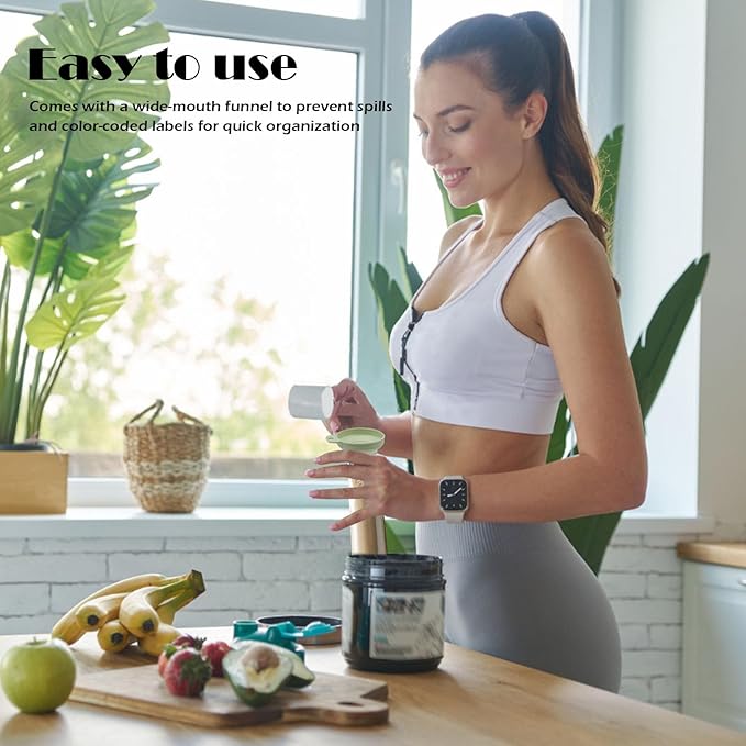 100pcs Protein Powder Container Set, Protein Powder Storage Container To Go, Powder Dispensers with Funnel and Labels for Travel Fitness Workout Trip
