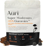 Auri Nutrition Super Mushroom HSN Gummies - Hair Skin and Nails Gummies Functional Mushrooms Supplement - with Wild Chaga, Chlorophyll, Lutein and Astaxanthin - 60 Orange Citrus Gummies