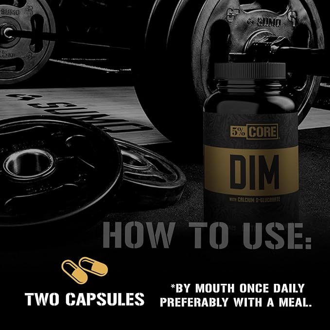 5% Nutrition Core DIM Supplement | Estrogen Regulation Support for Men & Women | Natural Diindolylmethane w/Calcium D-Glucarate, Organic Broccoli Powder + Bioperine (30 Servings / 60 VegCaps)