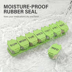 Extra Large Weekly Pill Organizer - Waterproof 7-Day Pill Box, Portable Vitamin & Supplement Case, Easy to Open Design, Ideal for Travel a nd Daily Medication Management (Green)