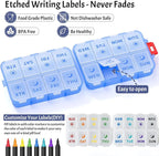 Foldable Weekly Pill Organizer 2 Times a Day with 2 Extra Compartments - Etched Labels - Portable 7 Day AM PM Medicine Box, Week Daily Travel Pill Case Holder for Meds, Vitamin, Supplement -Clear Blue