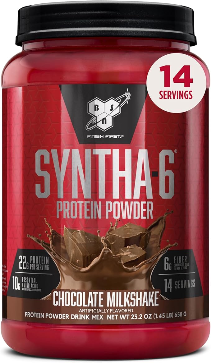 BSN SYNTHA-6 Premium Protein Powder with 6g of Fiber, Whey Isolate, Micellar Casein, Milk Protein Isolate, 5g of Fat, Chocolate Milkshake, 14 Servings, 1.45 Pound (Packaging May Vary)