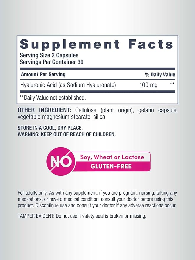 NeoCell Hyaluronic Acid Capsules | 60 Pills | 100mg | Advanced Formula Supplement | Skin Hydration & Suppleness