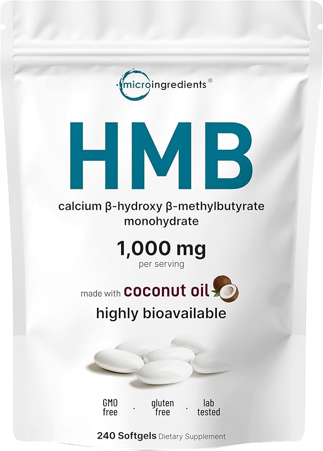 HMB 1,000mg | 240 Softgels with Coconut Oil | Highly Bioavailable | HMB Supplements for Men & Women | Calcium Beta-Hydroxy Beta-Methylbutyrate | Supports Lean Muscle Mass & Muscle Recovery