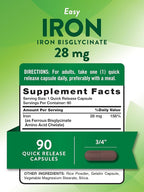 Nature's Truth Iron Supplement for Women & Men | 28 mg | 90 Capsules | Iron Bisglycinate | Non-GMO, Gluten Free