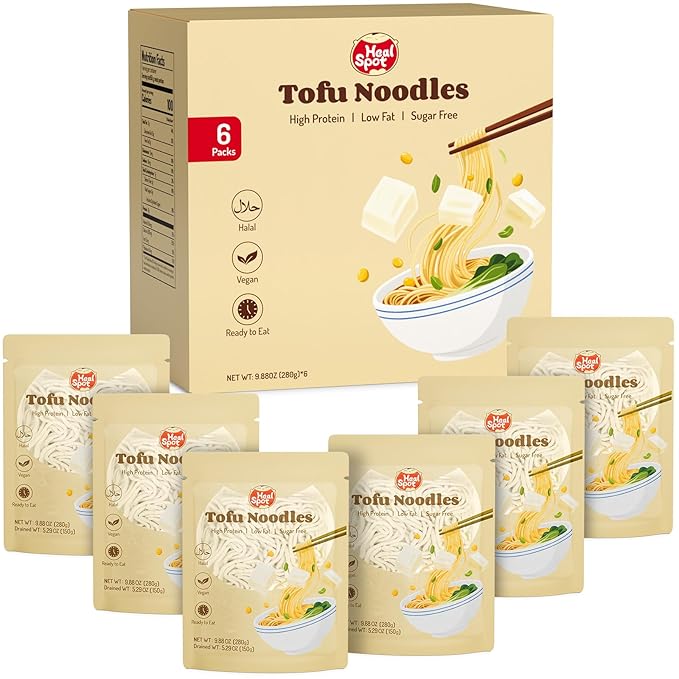 HealSpot Tofu Noodles,High Protein Ramen,Sugar Free Pasta,Low Carb,Low Fat,Low Glycemic,Non GMO,Keto & Plant Based Friendly,Ready to Eat Meals,Made with Pure Soy Milk,Soft,Easy to Digest(6 packs) | Healthy, Light in Taste, Clean Ingredient, Satisfying