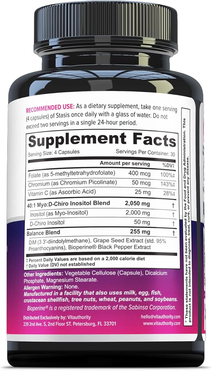 Myo-Inositol D-Chiro Women's Hormone Balance Supplement - 40:1 Myo-Inositol & D-ChiroInositol Blend with DIM for Hormone Balance for Women - Health Vitamins for Skin, Energy, & Cycle Support (1 Month)