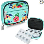 Serfeymi Weekly Travel Pill Organizer Pill Case for Purse with Removable 7 Day Pill Box, Fashionable Travel Medicine Organizer Pill Container for Medicine, Vitamin, Supplement - Green 01 + Pill Box