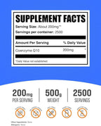 BulkSupplements.com Coenzyme Q10 Powder - Coenzyme Q10 200mg Supplement, Nutritional Supplement - Gluten Free, 200mg per Serving, 500g (1.1 lbs) (Pack of 1)