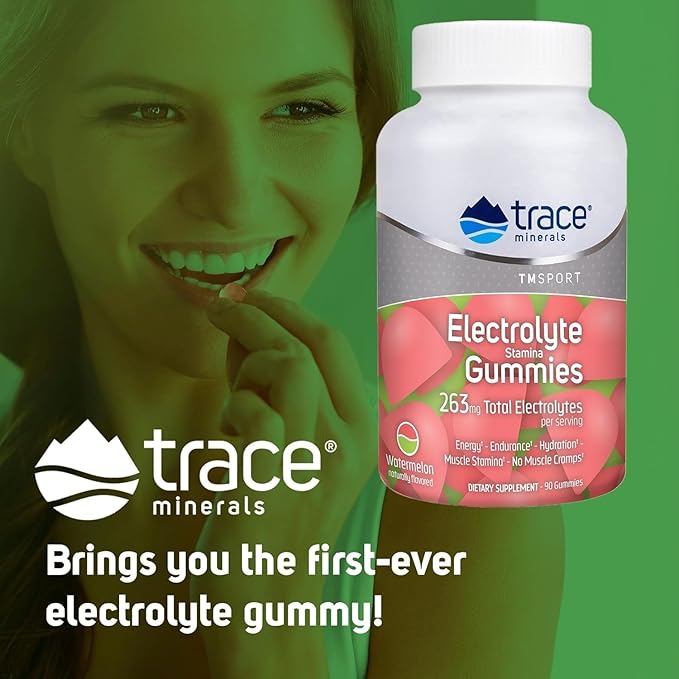 Trace Minerals | Electrolyte Stamina Gummies | Boost Energy, Endurance, Muscle Stamina and Hydration | Vegan | Watermelon | 90 Count (30 Servings)