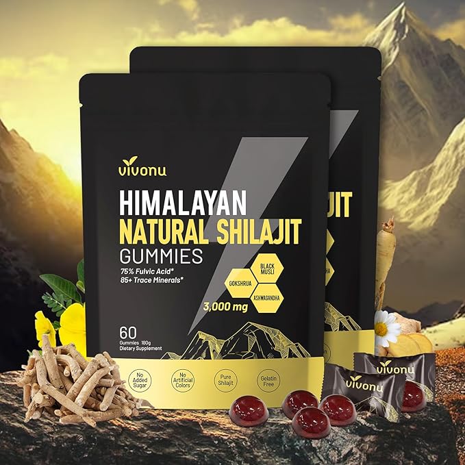 Shilajit* Gummies,Pure Himalayan* micronutrient Supplement, Himalayan Premium Ingredient with Shilajit, Ashwagandha, Gokshura, Fulvic Acid & 85+ Trace Minerals I for Men & Women ((3000MG/2 Bag))